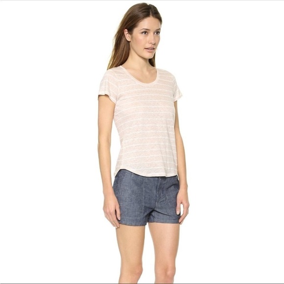 Vince Short Sleeve Scoop Neck Stripe Linen Tee - Picture 11 of 12
